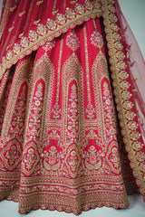 Pink Raw Silk Designer Heavy Bridal Lehenga with Zari Embroidery
