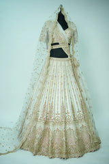 Off White Raw Silk Heavy Worked Bridal Lehenga