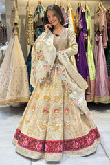 Cream Tissue Desginer Floral Patch Lehenga with Patola Border