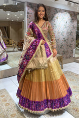 Golden Ombre Tissue Pleated Desginer Lehenga with Patola Border