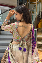 Golden Ombre Tissue Pleated Desginer Lehenga with Patola Border
