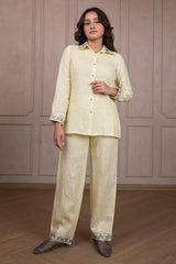 Light Yellow Linen Embroidered Co-Ord Set