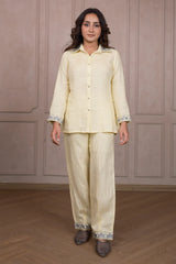 Light Yellow Linen Embroidered Co-Ord Set