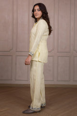 Light Yellow Linen Embroidered Co-Ord Set