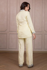 Light Yellow Linen Embroidered Co-Ord Set