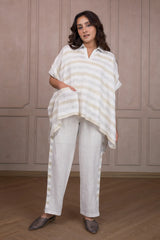 Off White Linen Stripes Printed Co-Ord Set with Pocket