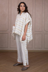 Off White Linen Stripes Printed Co-Ord Set with Pocket
