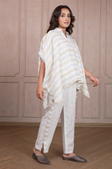 Off White Linen Stripes Printed Co-Ord Set with Pocket