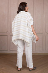 Off White Linen Stripes Printed Co-Ord Set with Pocket