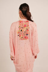 Light Pink Silk Intricate Thread Embroidery Kaftan Style Top