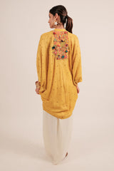 Yellow Silk Intricate Thread Embroidery Kaftan Style Top