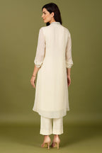 Cream Georgette Sequin Cutdana Worked Kurti Set
