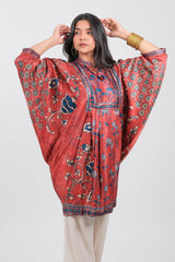 Red Crepe Silk Printed Kaftan Style Tunic