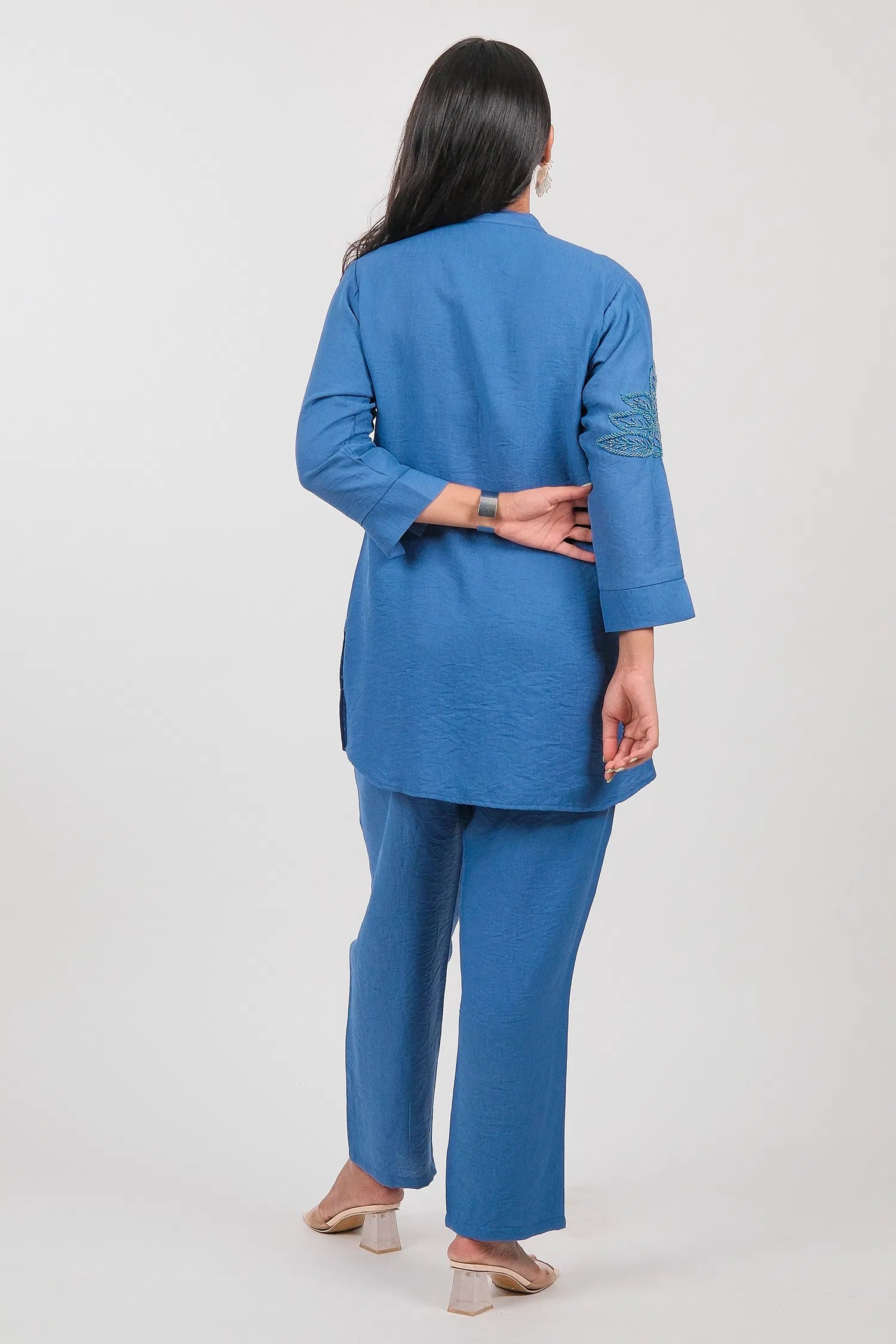 Blue Viscose Rayon Beaded and Cutdana Work Co-Ord Set