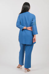 Blue Viscose Rayon Beaded and Cutdana Work Co-Ord Set
