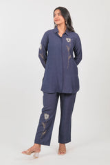 Grey Viscose Rayon Beaded and Sequin Worked Co-Ord Set