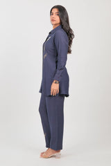 Grey Viscose Rayon Beaded and Sequin Worked Co-Ord Set