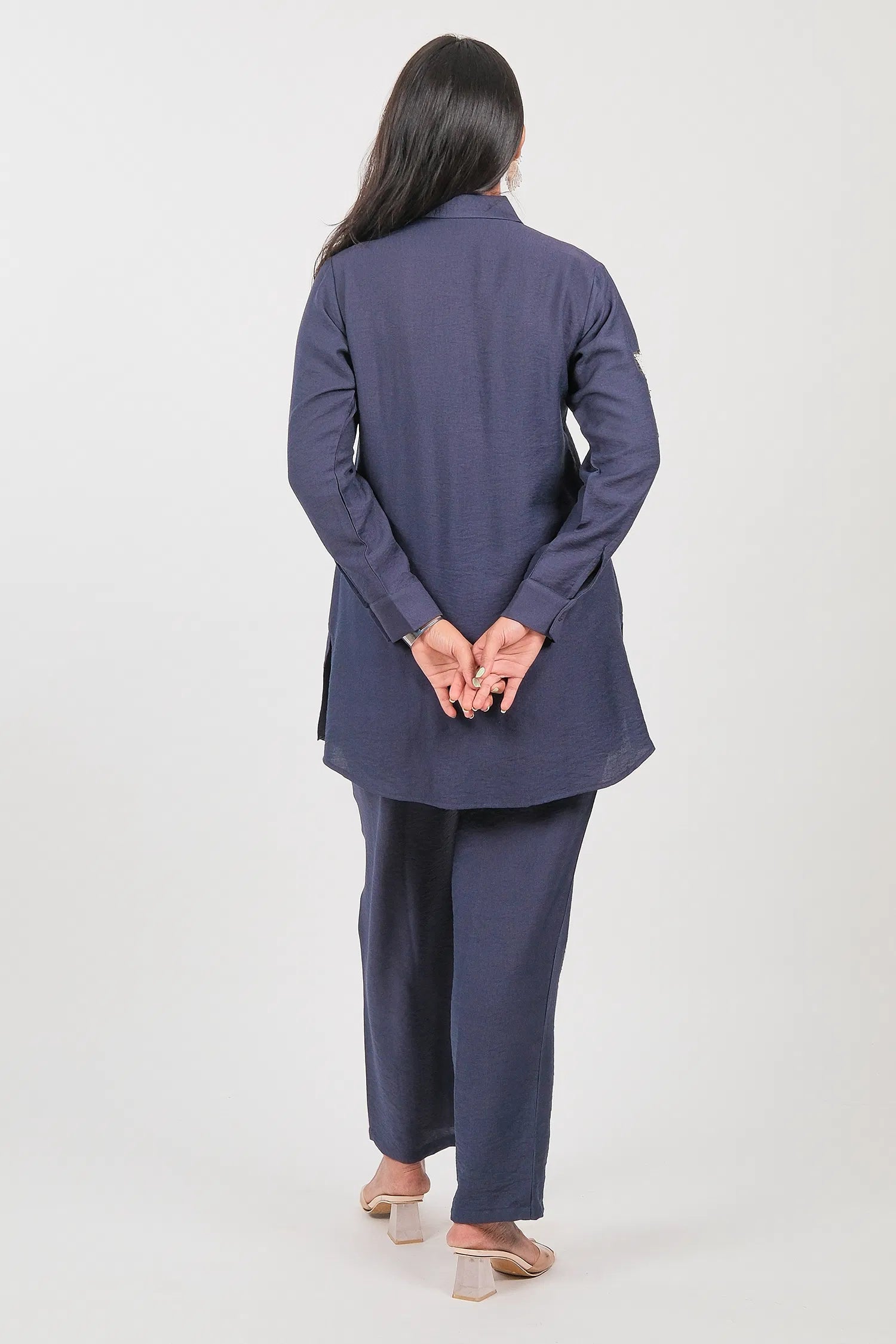Grey Viscose Rayon Beaded and Sequin Worked Co-Ord Set