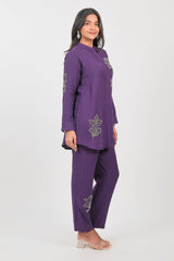 Purple Jatan Cotton Beaded and Cutdana Worked Co-Ord Set