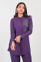 Purple Jatan Cotton Beaded and Cutdana Worked Co-Ord Set