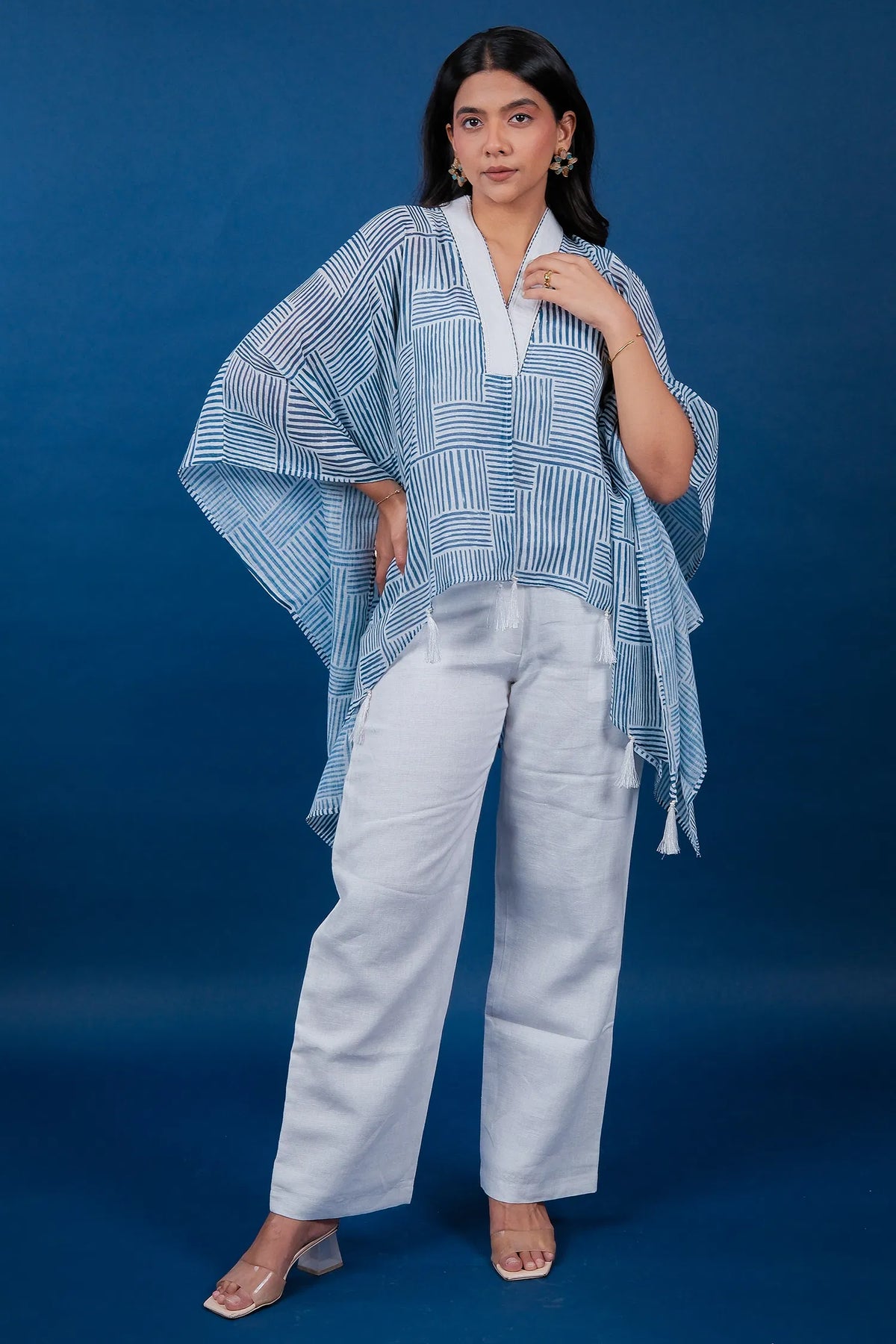 Off White Cotton Stripe Printed Co-Ord Set