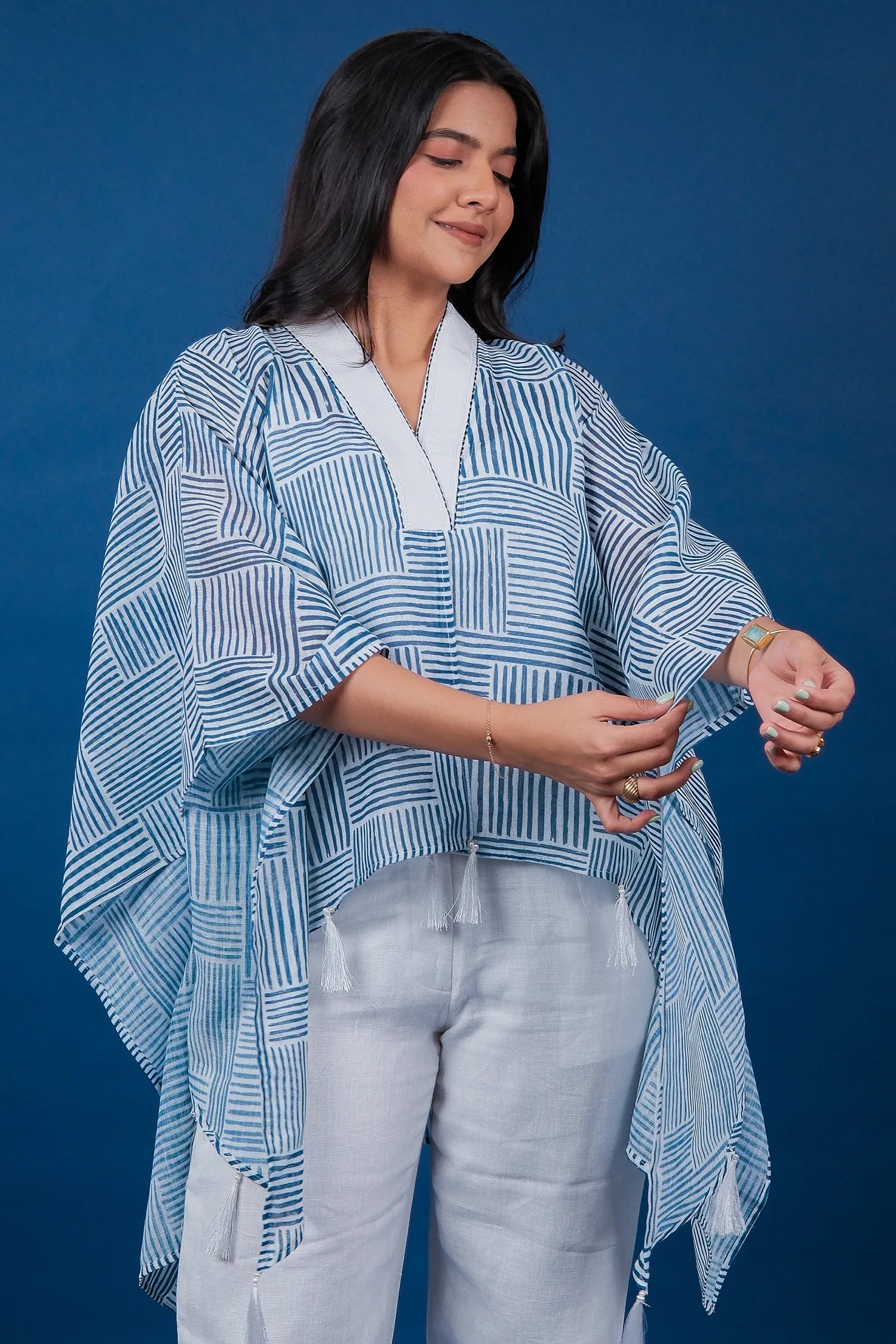 Off White Cotton Stripe Printed Co-Ord Set