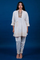 Off White Jatan Cotton Co-Ord Set Featuring with Shell Detailing