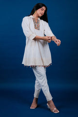 Off White Jatan Cotton Co-Ord Set Featuring with Shell Detailing