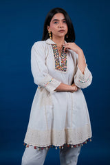 Off White Jatan Cotton Co-Ord Set Featuring with Shell Detailing