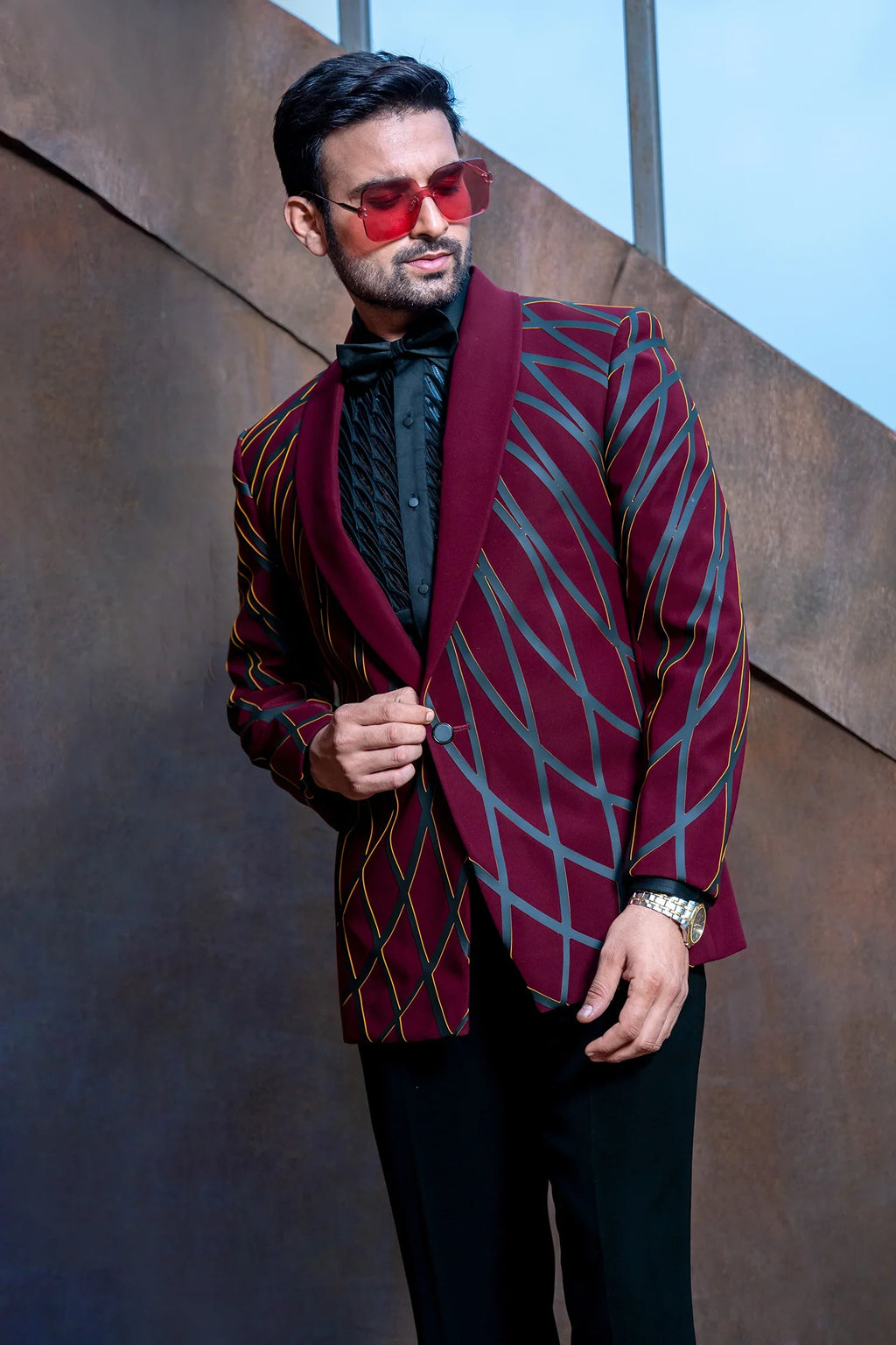 Maroon and Black Imported Tuxedo Suit