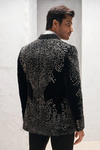 Black and Pearl White Velvet Sequins Beaded Suit