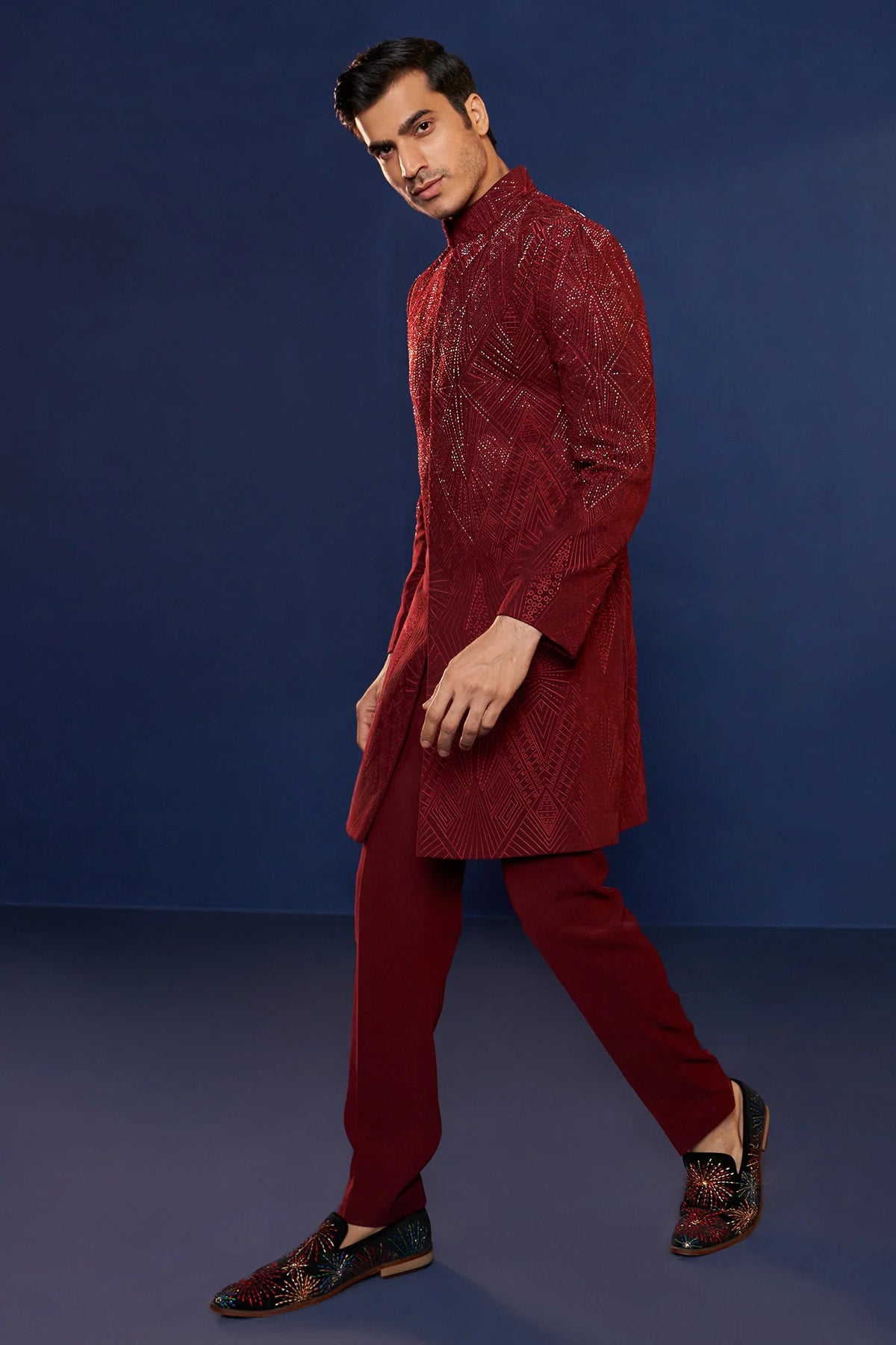 Maroon Imported Embroidered Jodhpuri Set