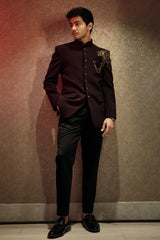 Wine Purple Cutdana and Sequins Worked Jodhpuri Suit