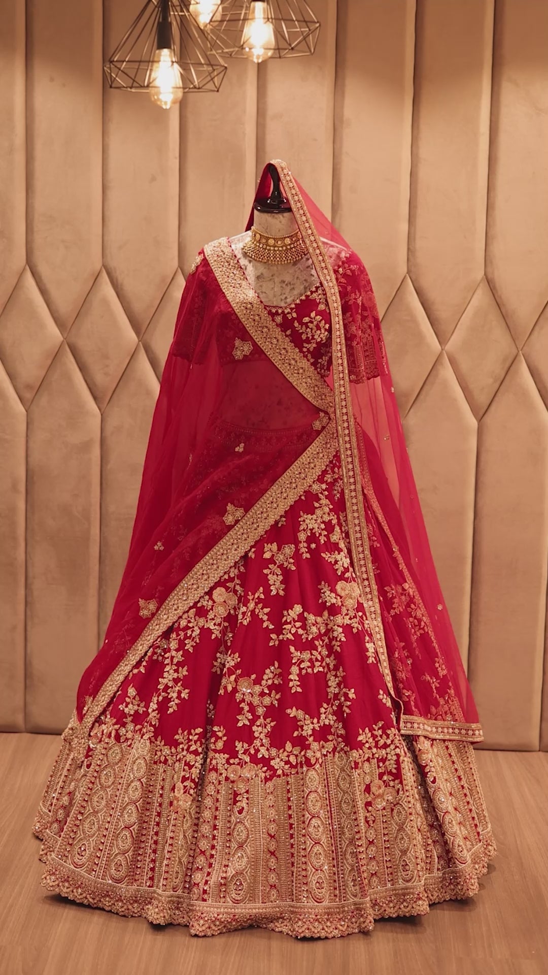Red KD Dupion Silk Designer Bridal Floral Sequin Embroidered Bridal Lehenga
