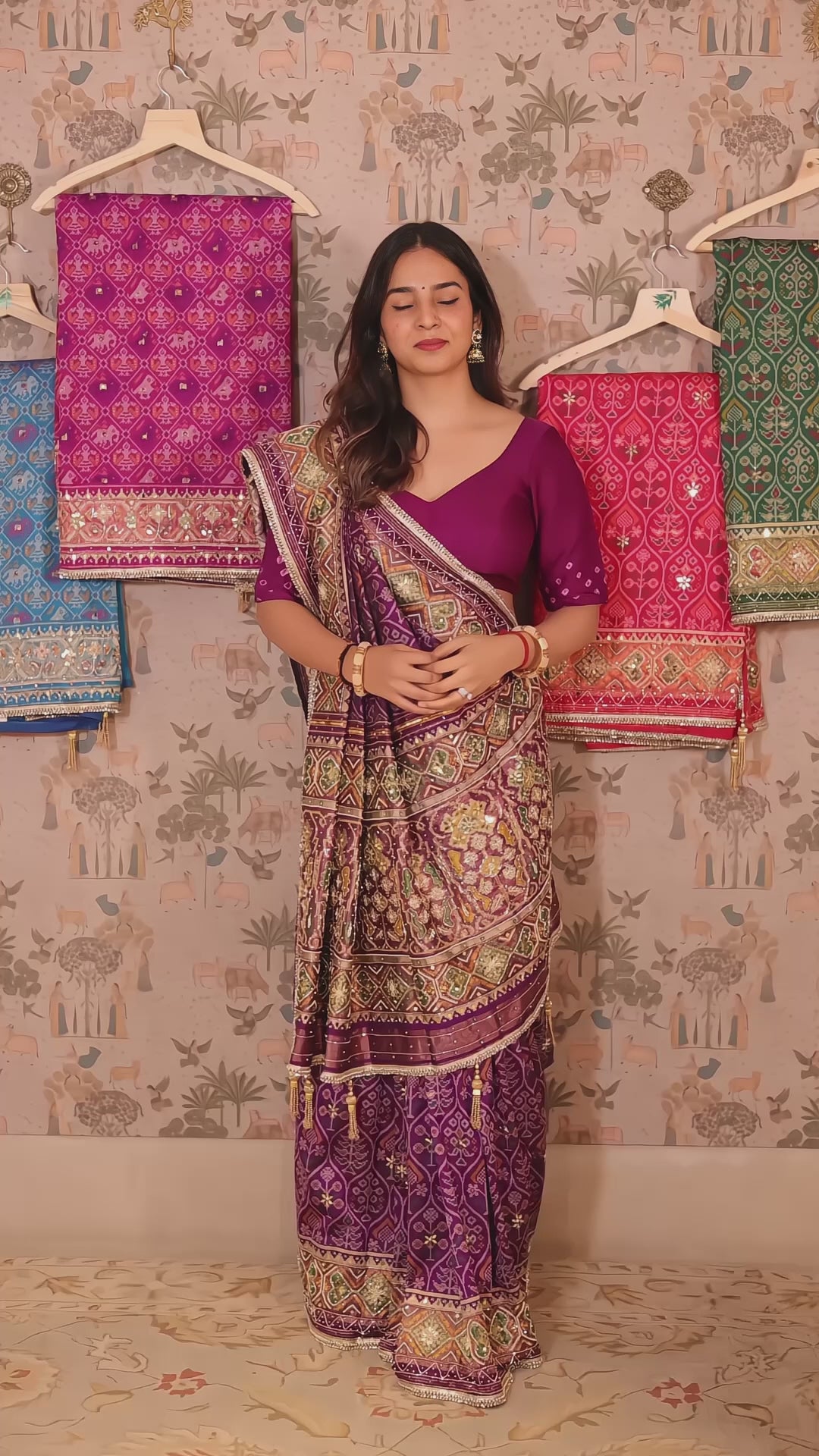 Purple Silk Traditional Woven Patola Saree with Cutdana and Beads Work