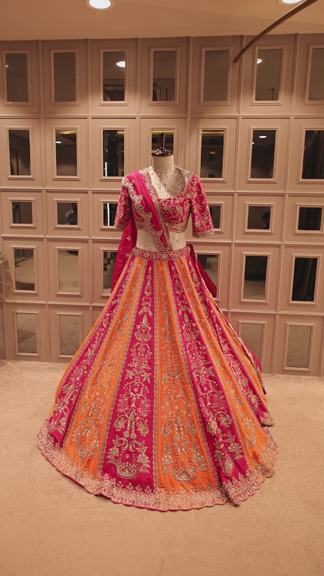 Red and Orange KD Dupion Silk Designer Bridal Lehenga