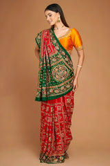 Red Checks Embroidered Silk Bridal Gharchola Saree