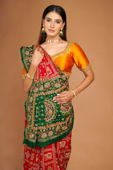 Red Checks Embroidered Silk Bridal Gharchola Saree