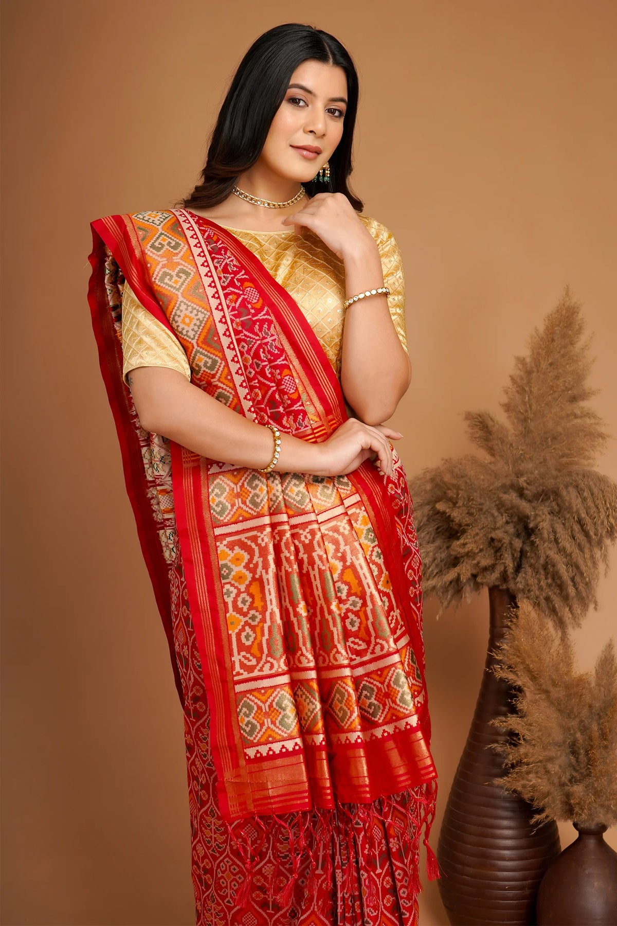 Red Traditional Patola Woven Saree in Silk