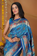 Sky Blue Traditional Patola Woven Saree in Silk
