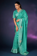 Sea Green Tissue Silk Saree with Sequin Border
