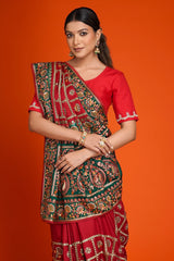 Maroon Gharchola Saree in Silk with All Over Embroidery