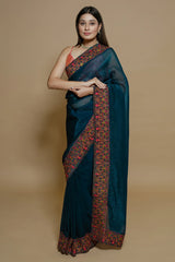 Teal Green Chiffon Georgette Embroidery and Swarovski Work Saree