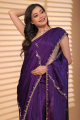 Purple Uppada Silk Embellished Handworked Saree