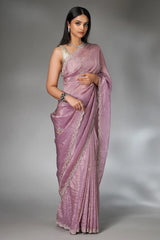 Lilac Tussar Crush Handworked Saree