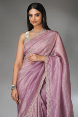 Lilac Tussar Crush Handworked Saree