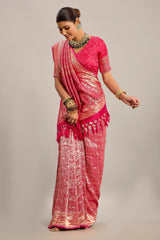 Pink Satin Silk Zari Woven Saree