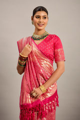 Pink Satin Silk Zari Woven Saree