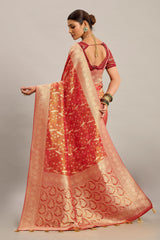 Orange Tissue Bird Motifs Zari Woven Traditional Saree with Paisley Pallu and Pink Highlights