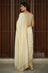 Off White Tussar Silk Traditional Saree and with Sequin and Weaving Border